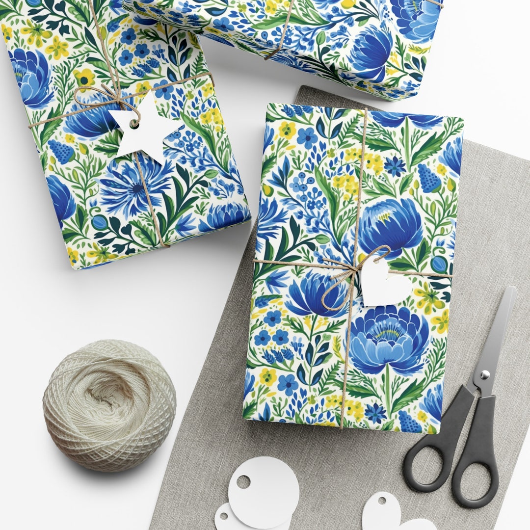 blue-floral-wrapping-paper-wedding-gift-wrap-dutch-pattern-etsy