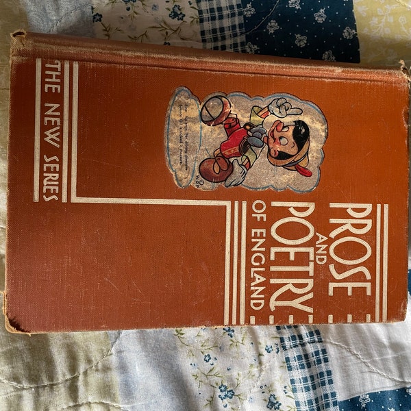 Prose and Poetry of England mcGraw 1935 edition, vintage pinocchio sticker on cover, homeschool, charlotte mason