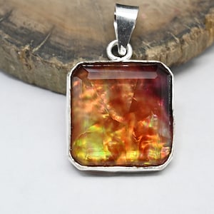 Natural Ammolite Loose Gemstone Silver Pendant - GITL Certified, AAA+ Top Quality, 925 Silver Hand Made Pendant -51