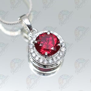 Natural Red Ruby Halo Pendant 27 CT Round Cut 925 Sterling Silver Gemstone Necklace Pendant Gemstone Jewelry for Special Occasion