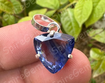 Trillion Blue Sapphire Pendant: 925 Sterling Silver Handmade Jewelry
