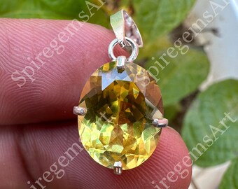 925 sterlingzilveren hanger 13 kt natuurlijke gele saffier hanger | voor haar | Octagon kostbare edelsteen - statementsieraden