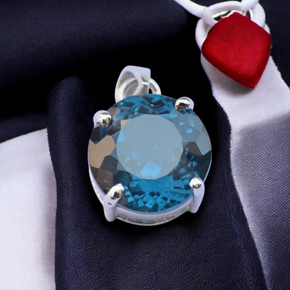 天然ブルーインディコライトトルマリン宝石シルバーペンダント 18