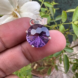 Stunning 12.90 Ct Natural Amethyst Pendant Gemstone Silver Pendant Round Cut Certified AAA+ Top Quality 925 Silver Pendent