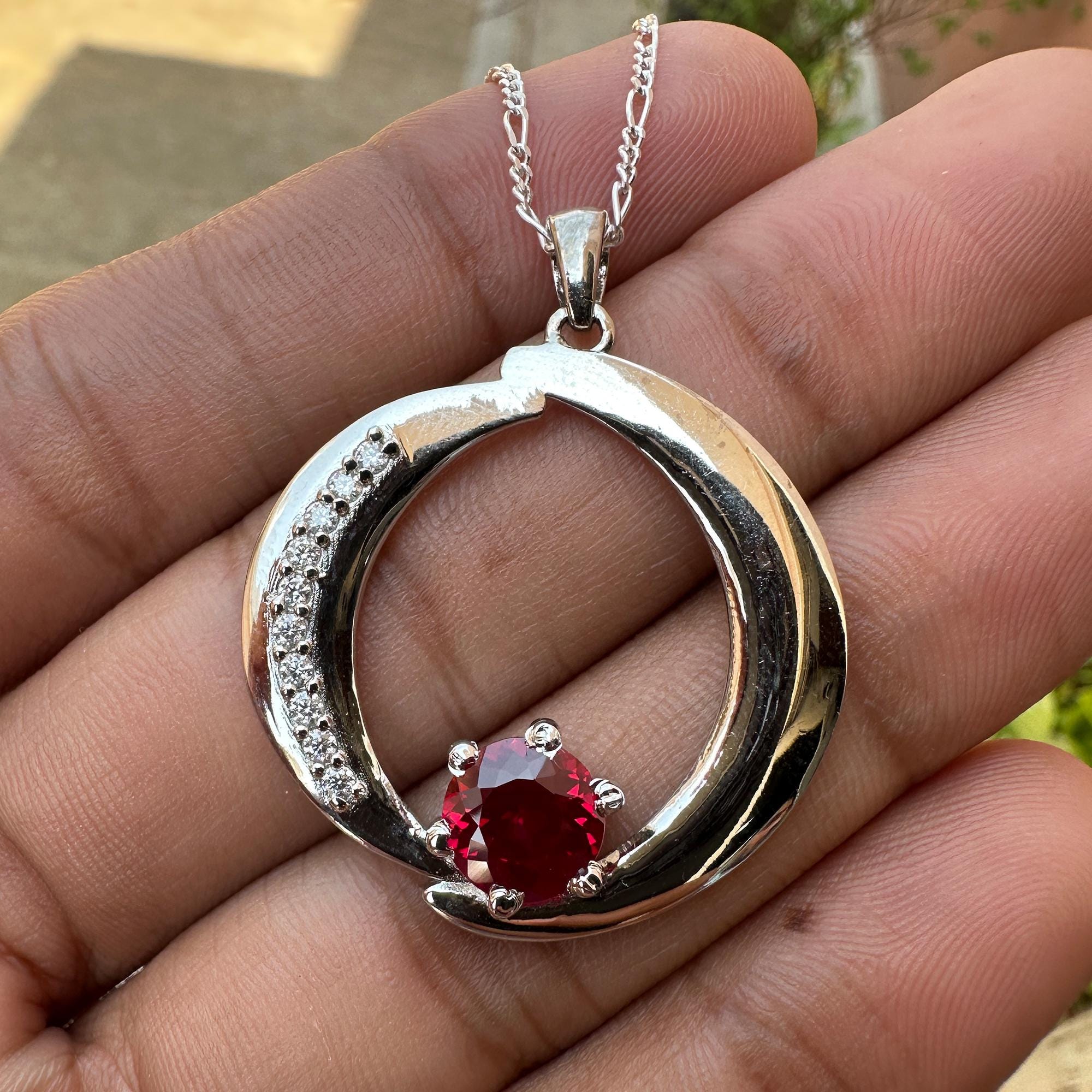 27 Ct Natural Red Ruby Crescent Moon Pendant 925 Silver Necklace