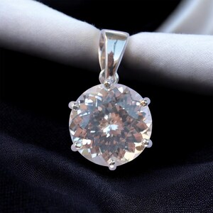 Pendentif coulé en argent sterling 925 avec saphir blanc naturel, 41 carats, pendentif de forme ronde, bijouterie fine, cadeau élégant pour elle