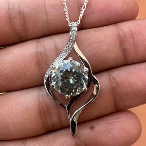 24 Ct Natural Green Tourmaline Flame Pendant 925 Silver Necklace | Lab Grown Diamond Side Stones | Gift for Her | Statement Jewelry