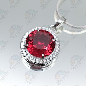 Natural Red Ruby Halo Pendant 49 CT Round Cut 925 Sterling Silver Gemstone Necklace Pendant Gemstone Jewelry for Special Occasion