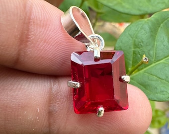 Colgante de plata de ley 925 con piedra preciosa de rubí rojo natural de 21,40 quilates en forma de esmeralda, joyería de plata hecha a mano, regalo para ocasiones especiales
