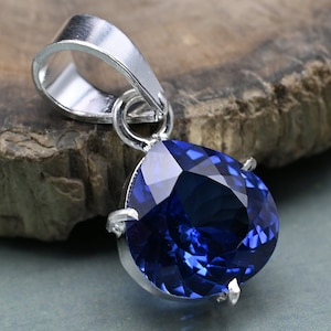 Natural Blue Sapphire Gemstone 925 Sterling Silver Pendant 24 CT Pear Shape Handmade Jewellery Pendent Gift Women Special Occasion