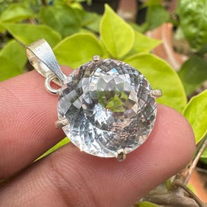Natural White Sapphire Gemstone 925 Sterling Silver Pendant 38 CT Round Shape Handmade Jewellery Pendent Gift For Women Special Occasion
