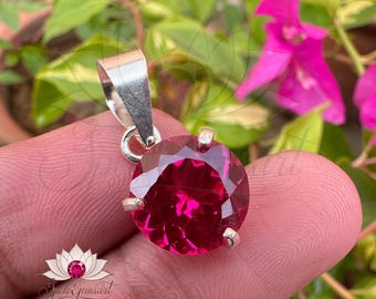 Naturlig rosa rubin ädelsten 925 sterlingsilverhänge 12,55 karat rund form handgjorda silversmycken hängande gåva kvinnor speciella tillfällen