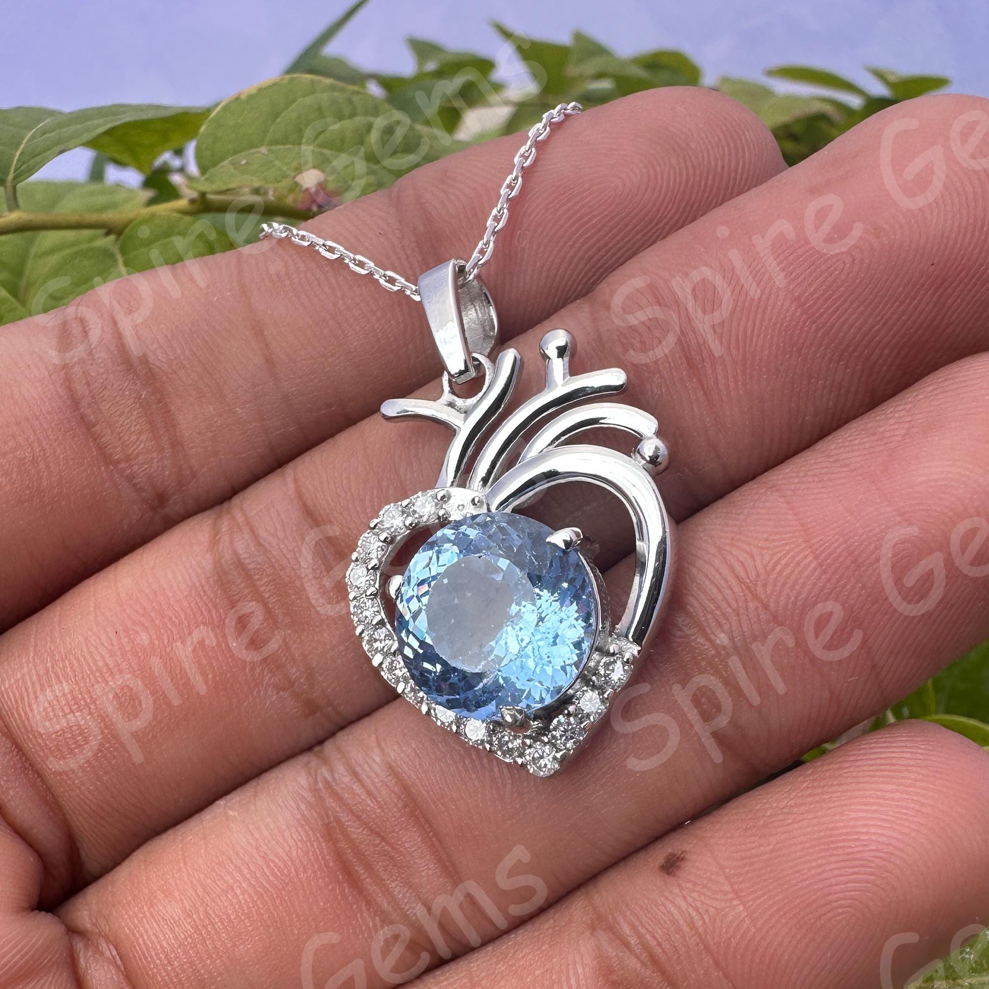 Natural Jeremejevite Heart Pendant, 29 Ct Rare Gemstone in 925