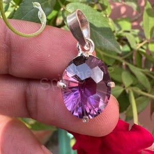 Stunning 14.10 Ct Natural Amethyst Pendant Gemstone Silver Pendant Oval Cut Certified AAA+ Top Quality 925 Silver Pendent