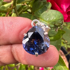 Natural Blue Sapphire Gemstone 925 Sterling Silver Pendant 18 CT Pear Shape Handmade Jewellery Pendent Gift Women Special Occasion