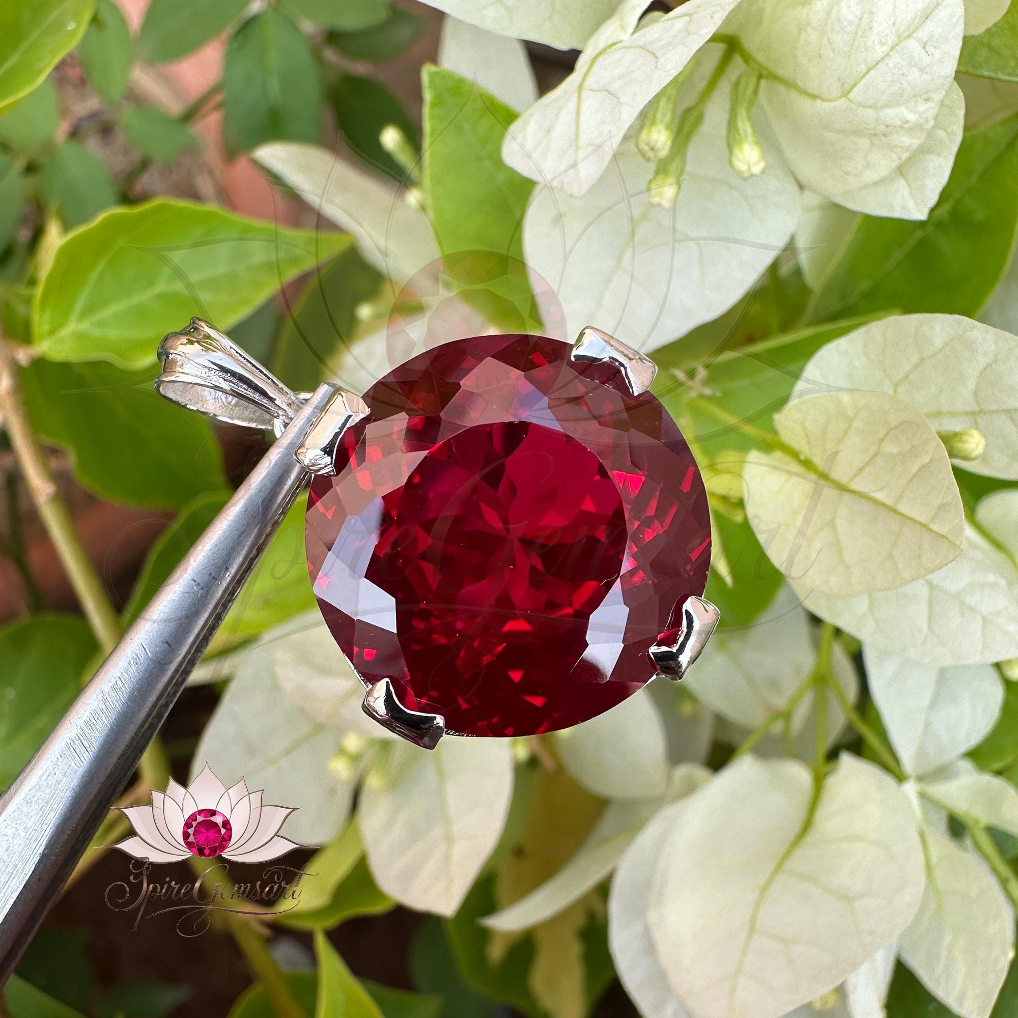 Natural 51.10 CT Red Ruby Round Cut Gemstone Silver Pendant Certified ...