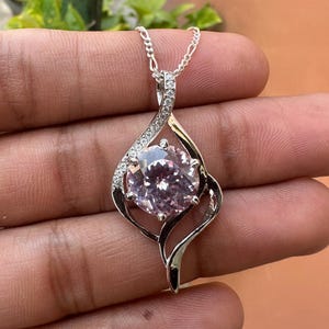 24 Ct Natural Pink Padparadscha Sapphire Flame Pendant 925 Silver Necklace Lab Grown Diamond Side Stones Gift for Her Statement Jewelry