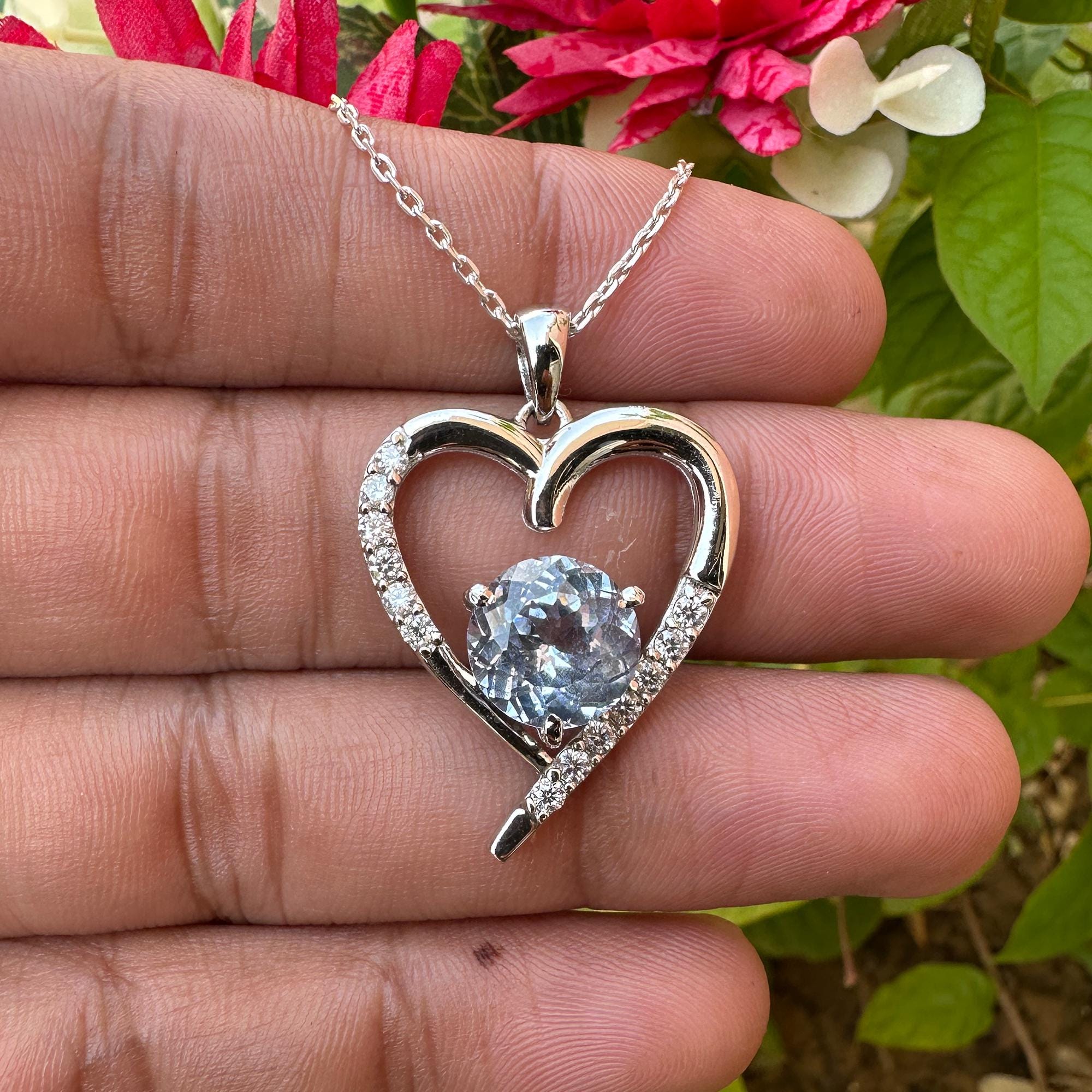 25 Ct Natural Jeremejevite Heart 925 Silver Pendant Necklace Lab