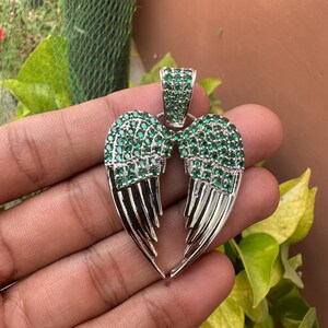 71 CT Natural Green Sapphire Pendant | Angel Wings Design | 925 Sterling Silver Jewelry | Gift for Her | Elegant Silver Necklace
