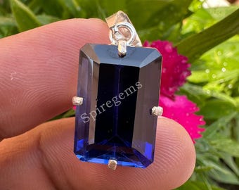 Natural Tanzanite Gemstone 925 Sterling Silver Pendant 28 CT Emerald Shape  Top Quality Sliver Gemstone Pendant Handmade Gift For Women