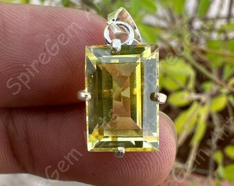 Gecertificeerde 925 sterlingzilver hanger 15 kt natuurlijke gele saffier smaragd geslepen ketting sieraden