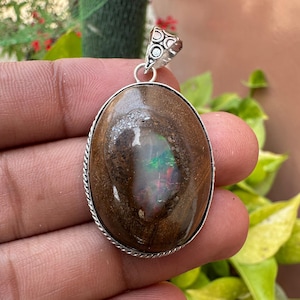 46.60 Ct Natural Boulder Opal Pendant | Handmade 925 Sterling Silver Pendant | Unique Opal Necklace Gift | Australian Opal Jewellery for Her
