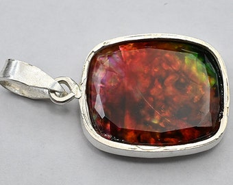 Gioielli con pendente in ammolite naturale da 74,55 ct / Pendente in argento sterling 925 per lei / Pietra preziosa con taglio a cuscino - Gioielli di tendenza