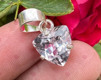 Natural White Sapphire Gemstone 925 Sterling Silver Pendant 10.10  CT Trillion Shape Handmade Jewellery Pendent Gift Women Special Occasion