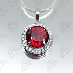 Natural Red Ruby Halo Pendant 39.70 CT Round Cut 925 Sterling Silver Gemstone Necklace Pendant Gemstone Jewelry for Special Occasion