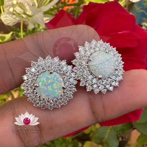 Natural Opal Silver Earrings Multi-color 45 Ct Round Shape Jewelry Gift Fine Jewelry Gift for For Her Opal Earrings