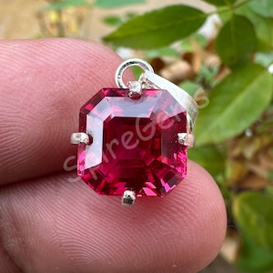 Natural Pink Ruby Gemstone 925 Sterling Silver Pendant 11 CT Asscher Shape Handmade Silver Jewellery Pendent Gift For Special Occasion