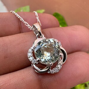 20 Ct Natural Green Tourmaline Flower Halo Pendant 925 Silver Necklace Lab Grown Diamond Side Stones Gift for Her Statement Jewelry