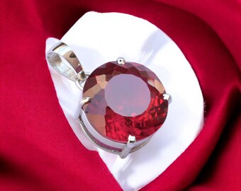 Colgante de plata con rubí rojo natural: piedra preciosa de talla redonda de 23 quilates