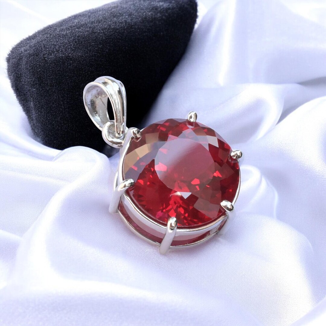 Natural 22.15 CT Red Ruby Round Cut Gemstone Silver Pendant Certified ...