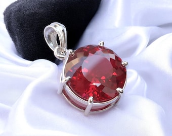 Natural 22.15 CT Red Ruby Round Cut Gemstone Silver Pendant Certified Gemstone AAA+ Top Quality 925 Silver Gemstone Pendent For Women Gift