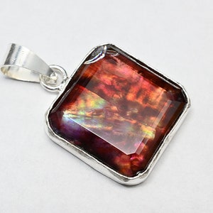 Natural Ammolite Gemstone 925 Sterling Silver Pendant 49 CT Radiant Shape Handmade Jewellery Pendent Special Occasion Gift for Her