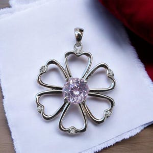 35 Ct Natural Padparadscha Flower Heart Blossom Pendant 925 Silver Necklace | Lab Grown Diamond Side Stones| Gift for Her| Statement Jewelry