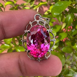 45 CT Natural Pink Sapphire Gemstone Oval Pendant Fancy Design 925 Sterling Silver Necklace Gemstone Pendant Gift Statement Jewelry