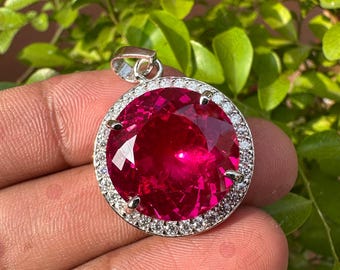 Naszyjnik z wisiorkiem z różowym szafirem: srebro próby 925, 62,50 ct