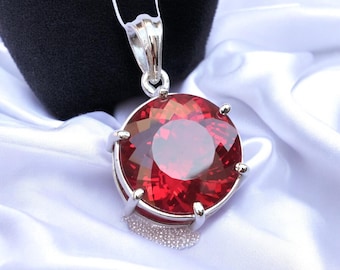 Natural 24.85 CT Red Ruby Round Cut Gemstone Silver Pendant Certified Gemstone AAA+ Top Quality 925 Silver Gemstone Pendent For Women Gift
