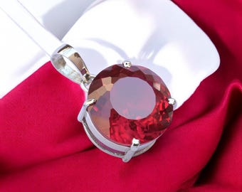 Natural Red Ruby 925 Silver Pendant - Round Cut Gemstone