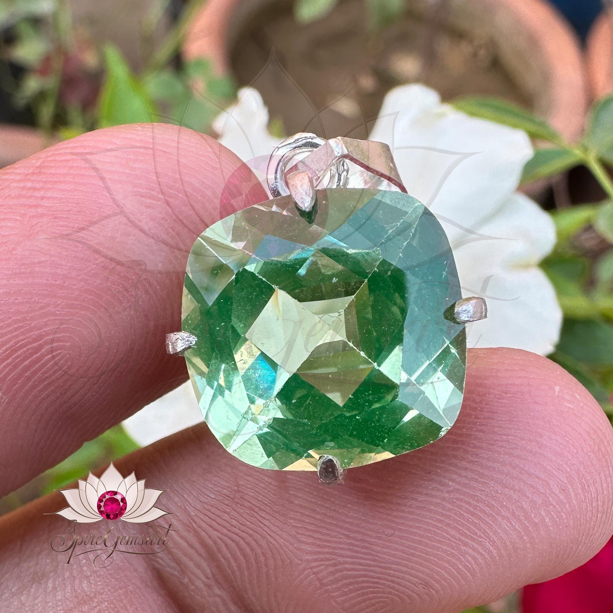 Pendentif En Argent 925 Avec Alexandrite Lab Créée Coupe émeraude - Fait Main - Vintage