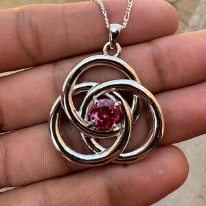 36 CT Natural Pink Sapphire Pendant | Infinity Knot Design | 925 Sterling Silver Jewelry | Gift for Her | Elegant Silver Necklace