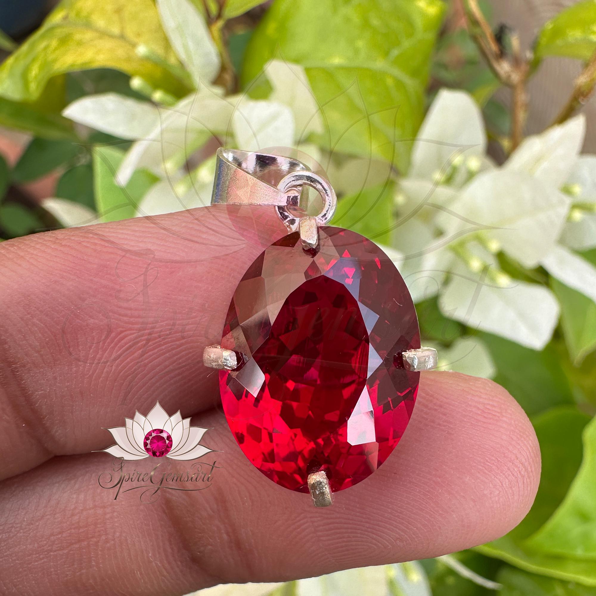 Pendentif Argent Sterling 925 Avec Rubis Ovale Naturel - Vintage, Pierre Précieuse Rouge, Neuf Sans Emballage