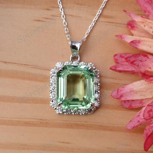 31.15 Ct Natural Green Tourmaline & Lab Grown Diamond Surround Halo Pendant – Emerald Cut, 925 Silver Jewelry Gift