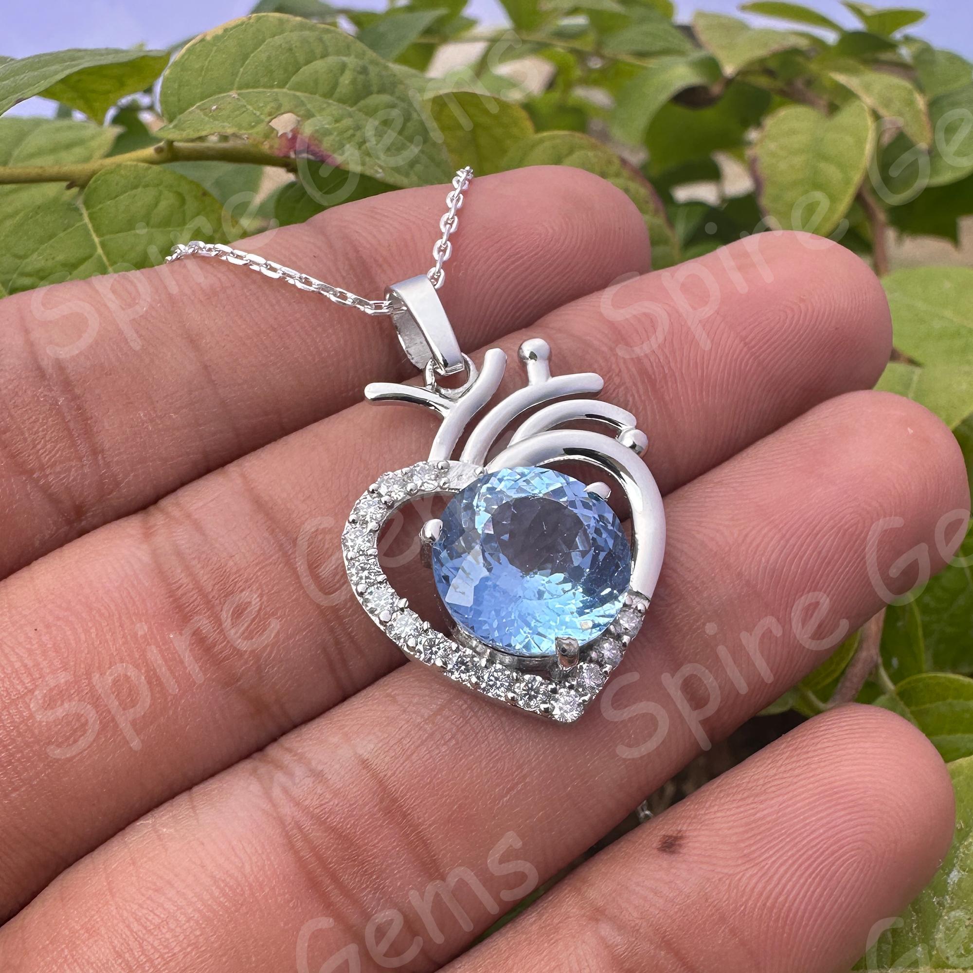 Natural Jeremejevite Heart Pendant, 29 Ct Rare Gemstone in 925