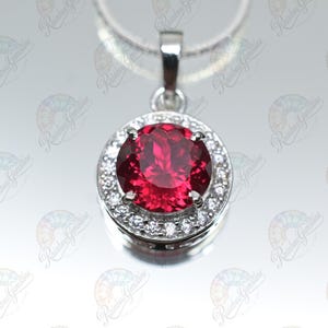 Natural Red Ruby Halo Pendant 28.20 CT Round Cut 925 Sterling Silver Gemstone Necklace Pendant Gemstone Jewelry for Special Occasion