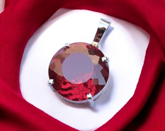 Colgante de plata con rubí rojo natural: piedra preciosa de talla redonda de 18,75 quilates