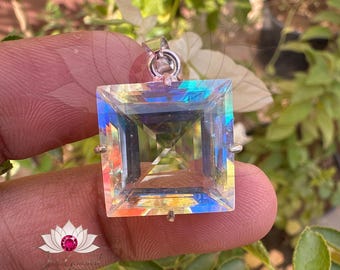 Natuurlijke mystieke topaas edelsteen 925 sterlingzilveren hanger 28,70 CT stralende vorm handgemaakte sieraden hangend speciale gelegenheden cadeau voor haar