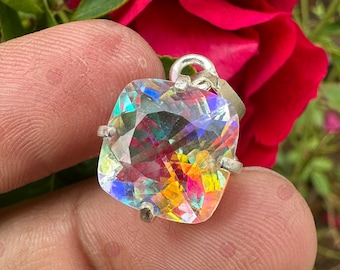 Natuurlijke mystieke topaas edelsteen 925 sterlingzilveren hanger 13,05 CT kussenvorm handgemaakte sieraden hangend speciale gelegenheden cadeau voor haar